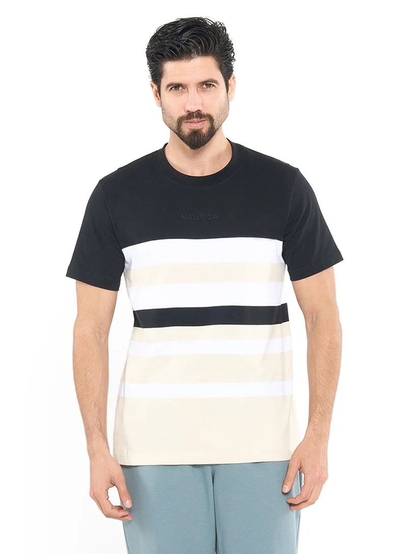 NAUTICA Contrast Striped Regular Fit Premium Cotton Crew Neck T-shirt